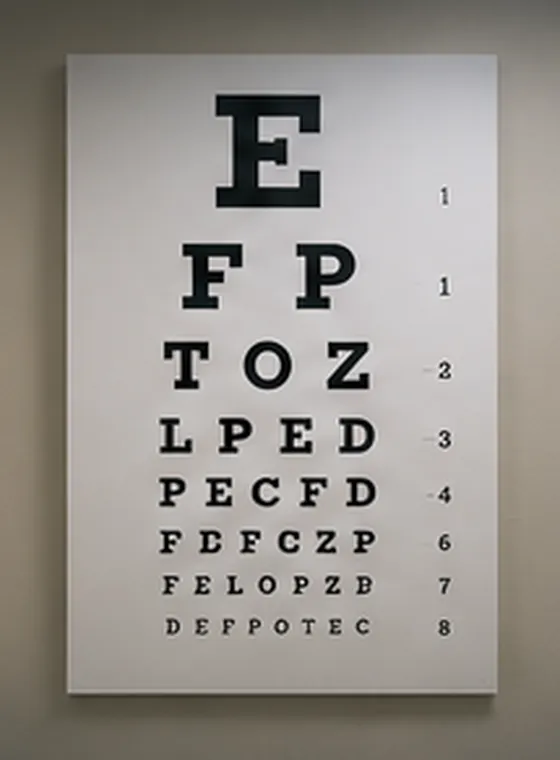 A Snellen eye chart on the wall of an examination room.