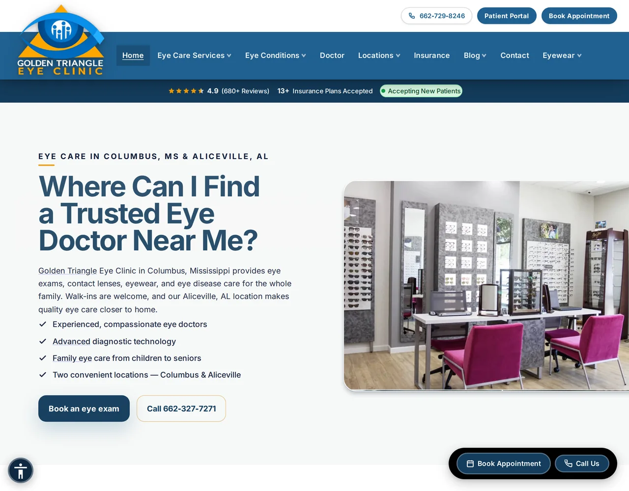 The same practice rebuilt by OptiSite, with a clear heading, readable text and an obvious way to book an appointment.