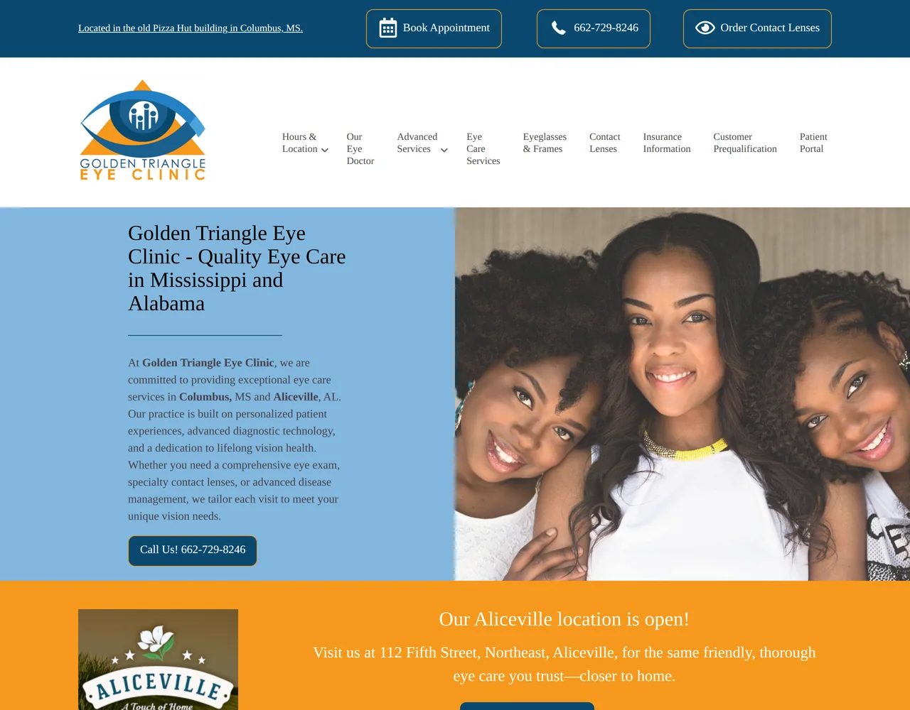 The practice's original website home page, with dense stock imagery and small low-contrast text.